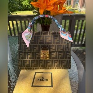 ❌SOLD❌FENDI Vintage Classic Zucca Brown Leather Handbag Top Handle Bag